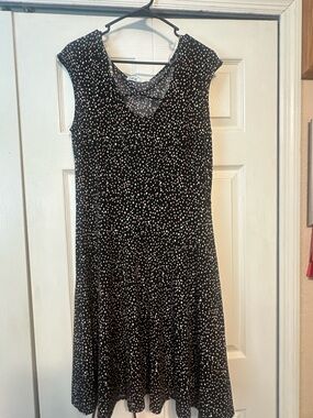 Black Polka Dot Midi Dress with Subtle Pink Accents - Unknown Brand